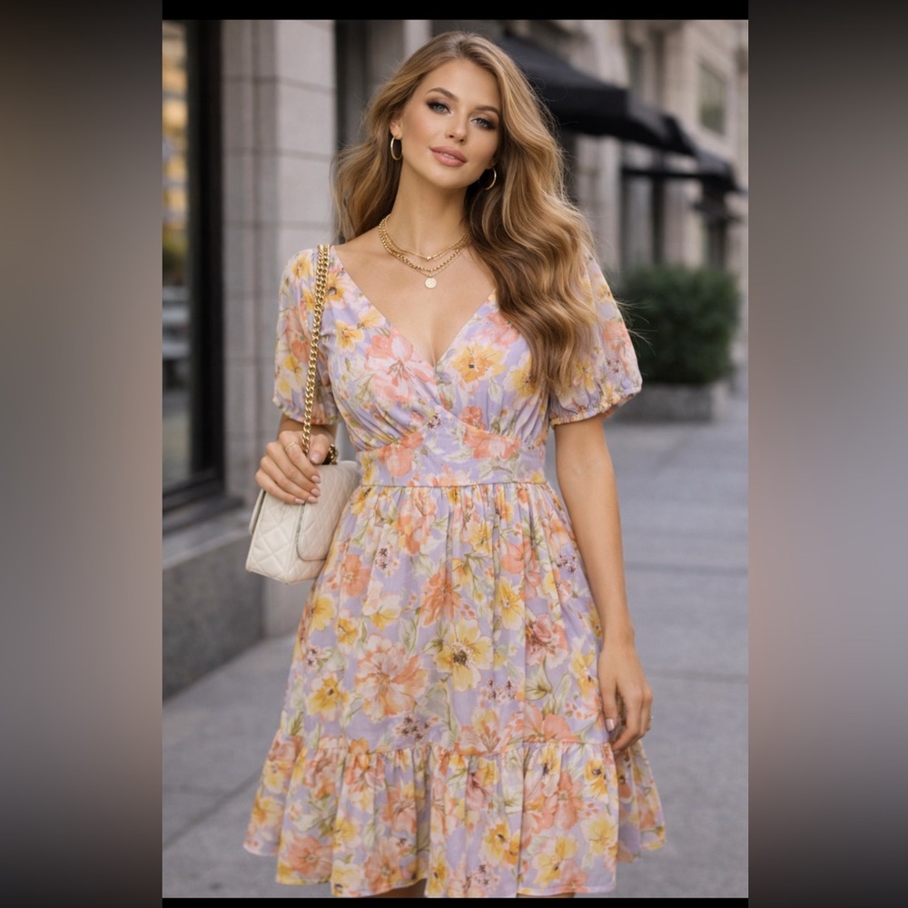 Y2k Babydoll Style Dress Womens XL Floral Cottagecore Peasant Sweetheart V Neck